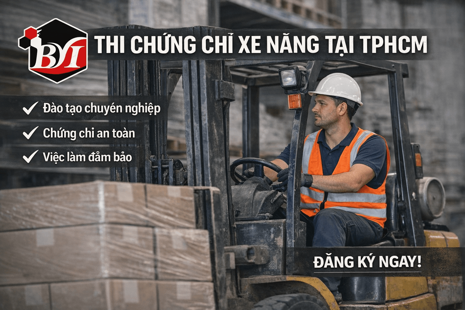 Thi chứng chỉ xe nâng tại TP.HCM nhanh chóng, chi phí hợp lý, hỗ trợ đăng ký linh hoạt, cấp chứng chỉ đúng quy định, phù hợp cho người cần đi làm ngay.
