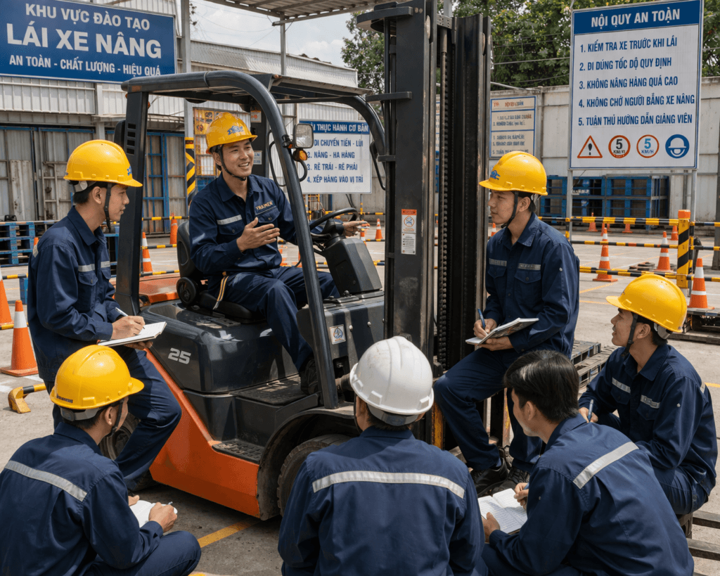 Học viên chia sẻ kinh nghiệm lái xe nâng thực tế, từ kỹ năng vận hành, xử lý tình huống đến mẹo làm việc an toàn giúp người mới nhanh thành thạo nghề.